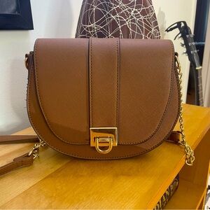 Canvas Crossbody Saddle Bag with Gold Hardware